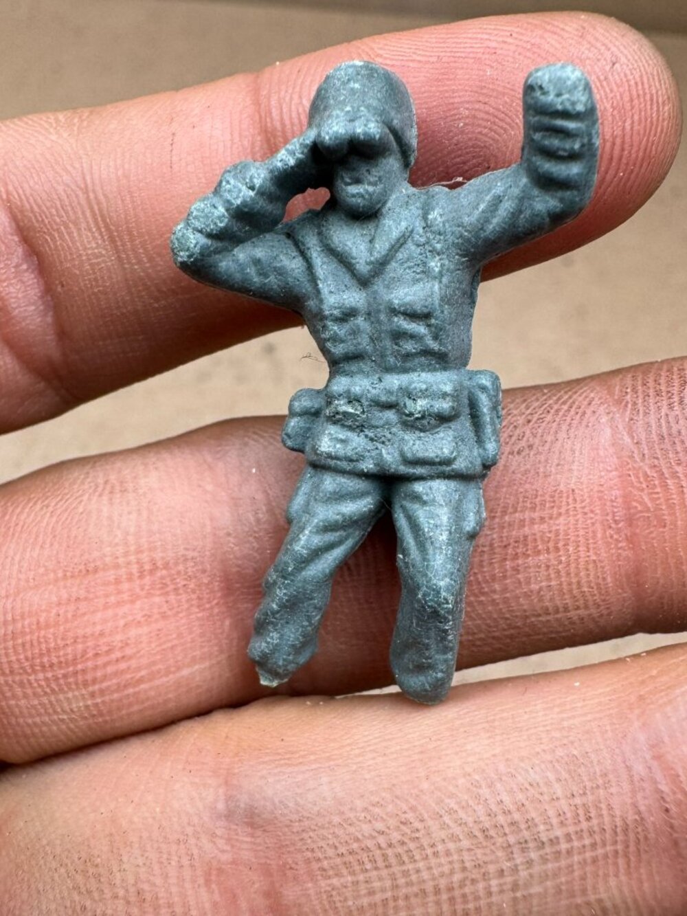 Vintage Green Plastic Toy Soldier Figure US Army WWII Style Saluting Action Pose